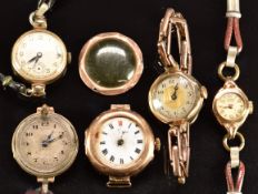 Five 9ct and 18ct gold ladies wristwatches including Bimesa, Certina etc.