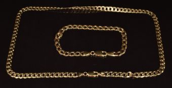 A 9ct gold curb link necklace and matching bracelet, lengths 19.56 and 45cm, 15.3g