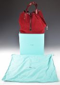 Tiffany & Co suede and red metallic leather reversible tote bag with integral lanyard and matching