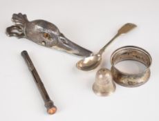 Hallmarked silver napkin ring, hallmarked silver salt, Victorian hallmarked silver fiddle and