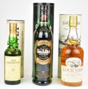 Three bottles of Scotch Whisky comprising Glenfiddich aged 12 years, 70cl, 40% vol, Loch Ness