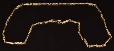 A 9ct gold necklace made up of elongated links, length 46cm, 10.4g