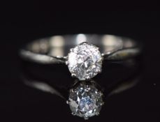 An 18ct gold ring set with an old cut diamond of approximately 0.7ct, 2.1g, size O