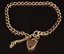 A 9ct rose gold curb link bracelet with heart padlock, length 9cm, 6.7g