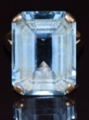 A 9ct gold ring set with an emerald cut blue topaz, Birmingham 19170, 8.5g, size N