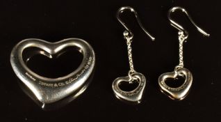 Tiffany & Co silver heart pendant and matching earrings, both in Tiffany boxes