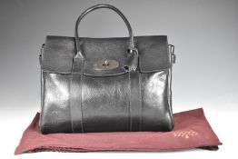 Mulberry Bayswater handbag in black grained leather with silver coloured hardware, with original