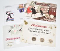 Two PNC stamp and coin covers comprising London Underground £2 and Shakespeare £2