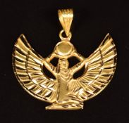 Egyptian Revival 18ct gold pendant, width 3cm, 3.7g