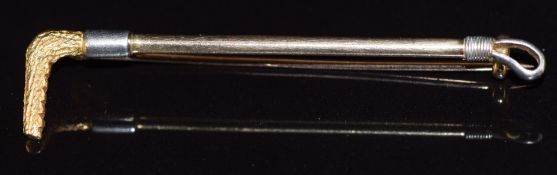 A 9ct gold bi-coloured brooch in the form of a riding crop in vintage box, 3.9g