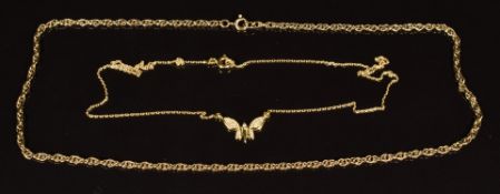 A 9ct gold necklace in the form of a butterfly set with diamonds, and a 9ct gold chain, 6.9g