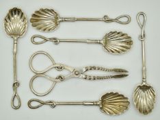 Victorian Goldsmiths & Silversmiths Co hallmarked silver teaspoon and sugar nip set with twisted