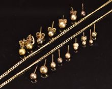 A 9ct gold chain / necklace and a quantity of 9ct gold / yellow metal earrings, 6.2g