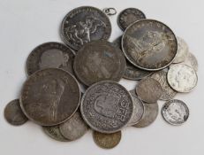 A quantity of silver coinage, George III onwards, including Queen Victoria double florins, German