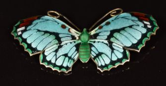 Hallmarked silver brooch in the form of a butterfly set with guilloché enamel, maker J A & S, 3.5