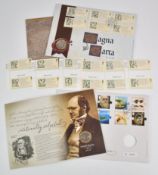 Two PNC stamp and coin covers comprising Charles Darwin £2 and Magna Carta £2