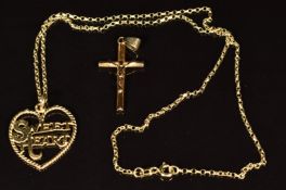 A 9ct gold chain (44cm) and two 9ct gold pendants, 5.8g