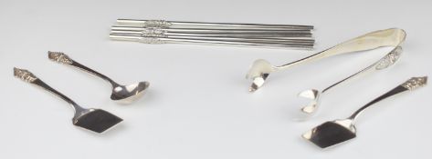 Four items of Alex & Co. Siam silver cutlery together with five drinking straws, length 18cm, weight