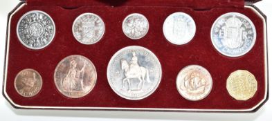 1953 Queen Elizabeth II Coronation coin set comprising ten proof coins, in fitted case