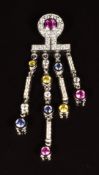 A 14k white gold pendant set with pink sapphires, quartz, tanzanites and cubic zirconia, 6.8g
