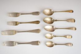 Nine pieces of Georgian and later hallmarked silver cutlery to include Fiddle and Thread, Fiddle and