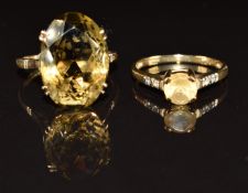 Two 9ct gold rings set with quartz, 6.7g, size N & P
