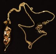 A 9k gold pendant set with topaz and diamonds, on 9k gold chain, length 36cm, 5.5g all in