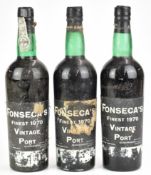 Three bottles of Fonseca's Finest 1970 vintage port