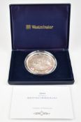 Westminster Mint 2004 5oz Britannia commemorative silver medallion coin, diameter 65mm, in