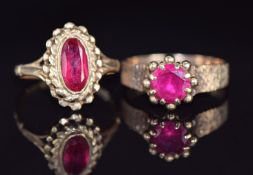 Two 9ct gold rings set with synthetic rubies, 6.8g, size Q