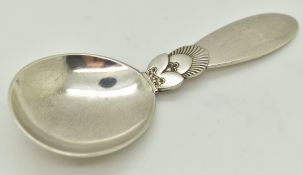 George Jensen hallmarked silver cactus pattern caddy spoon, import marks for London 1947, length 9.
