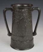David Veasey for Liberty Tudric pewter twin handled loving cup vase, shape number 010, height 20cm