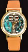 Bulova Accutron Spaceview gentleman's wristwatch with gold hands, silver inner bezel, gold plated