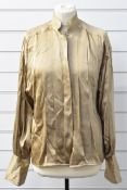 Vintage Chanel silk satin blouse with double cuff and pleated feature to front, with Chanel label