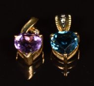 Two 9ct gold pendants set with topaz and amethyst, 2.7g