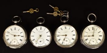 Four hallmarked silver open faced pocket watches David Robert Riley of London, J Preston of