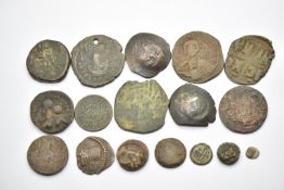 A collection of ancient copper / bronze coins to include Kushan Pisidia Selge 124 BC, Ionia Larrissa