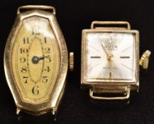 Two 9ct gold ladies wristwatches, one Avia with gold hands and silver dial (16x15mm, 5.8g) the other