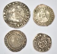Two Elizabeth I hammered silver threepences 1566 and 1587, together with a groat and half groat of
