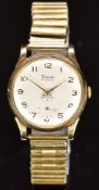 Timor 9ct gold gentleman's wristwatch with inset subsidiary seconds dial, gold hands and Arabic