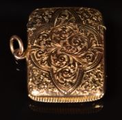 Victorian 9ct gold vesta case, with engraved decoration, Chester 1898, maker's mark rubbed, height