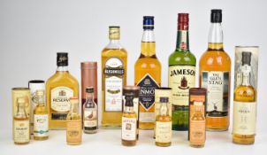 Collection of Scotch and Irish whisky including Jameson, Bushmills, Glenmore, Glen Stag, all 70cl or