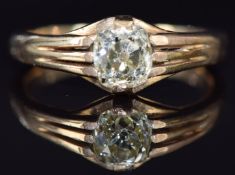 A 9ct gold ring set with an old cut diamond of approximately 1.3ct, 5.1g, size U
