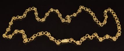 A 1970s 18ct gold necklace made up of textured links, maker LJI, Birmingham 1973, 61.7g