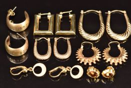 Seven pairs of 9ct gold earrings, 15.4g