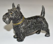 A cold painted style metal model of Scottish Terrier, length 10cm