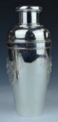 Thai silver cocktail shaker with embossed decoration of a deity to front and back, marked to base