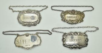 Four various hallmarked silver Sherry bottle tickets or labels, weight 44g