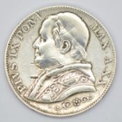 1866 Pius IX Pon XX obverse 2 lire stato pontifico GF (very low mintage in XX issue)
