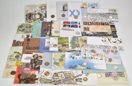 Thirty four coin/stamp covers comprising seventeen 50p examples and seventeen £1 examples,